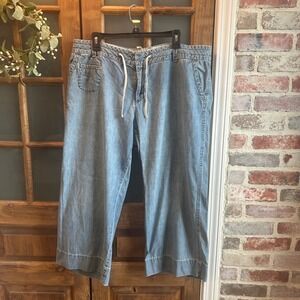 GAP Jeans Womens Sz 18 Wide Leg Cropped Capris Light Wash Denim Drawstring READ